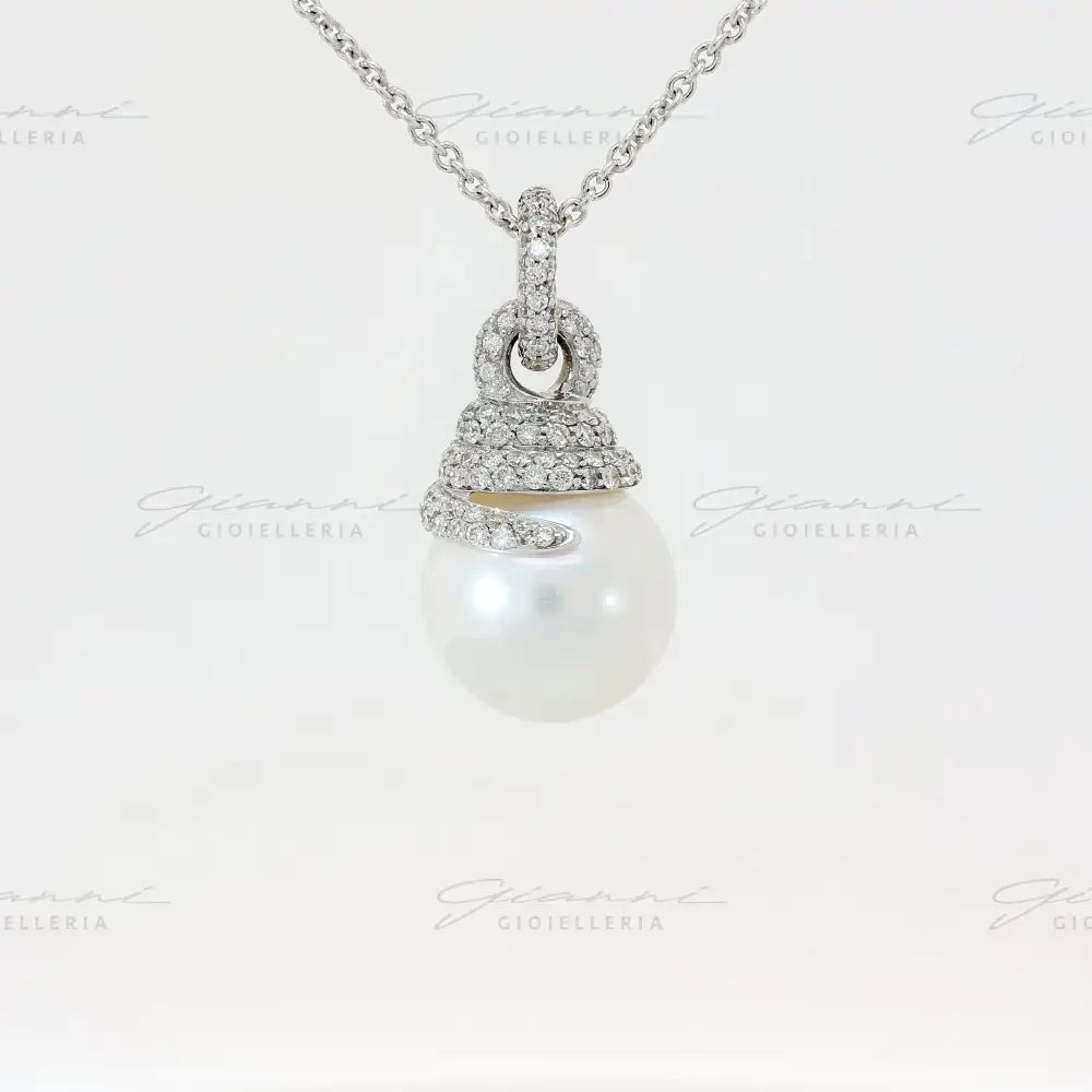 Girocollo Crivelli - Pendente perla in Oro Bianco con Pavé Collane