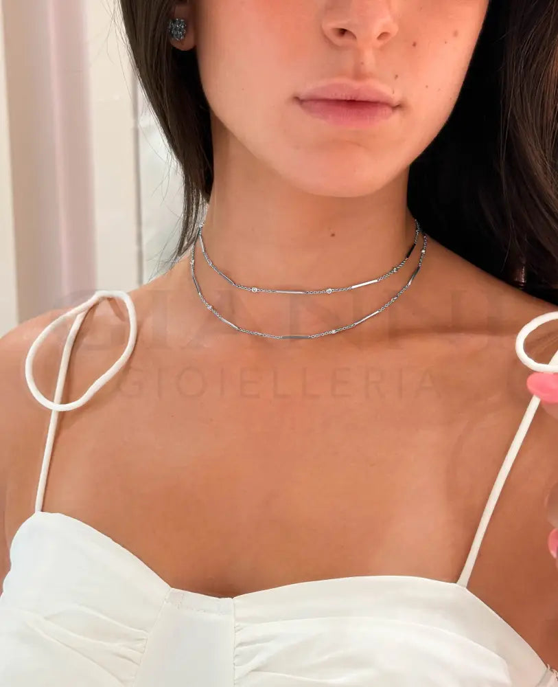 Girocollo Crivelli - Sequenza di Diamanti Naturali in Oro Bianco - Collane