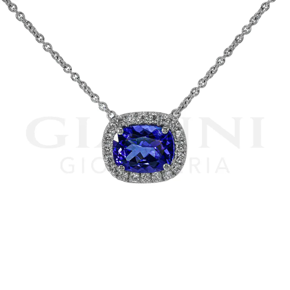 Girocollo Crivelli - Tanzanite taglio Cushion con Diamanti in Oro Bianco - Collane