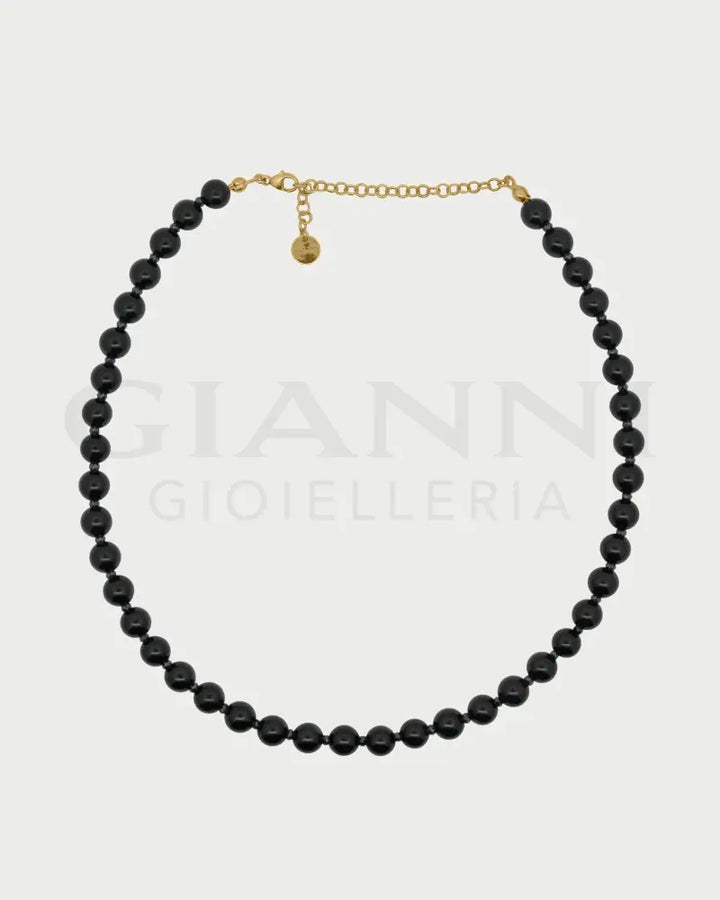 Girocollo Rue Des Mille - base agata nera e zirconi milky - Collane