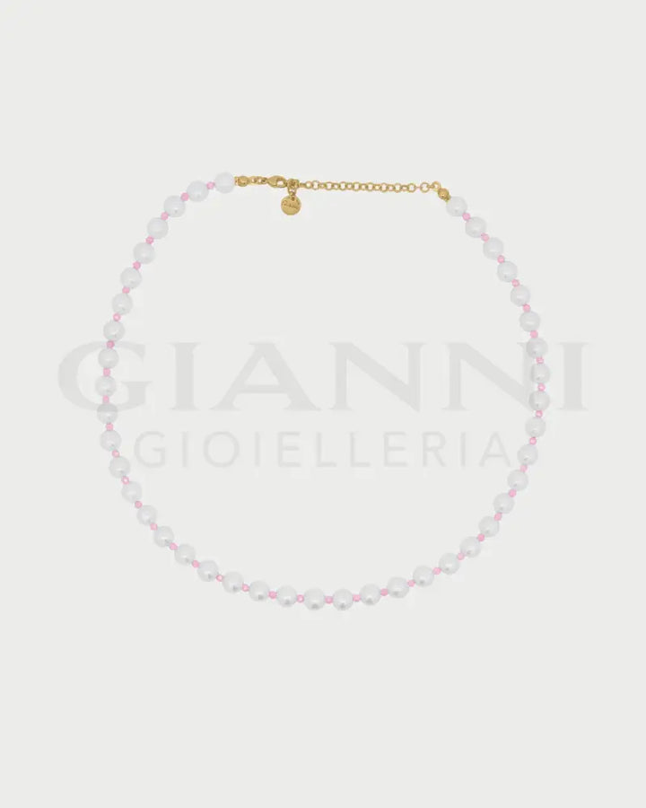 Girocollo Rue Des Mille - Perla e zirconi milky rosa - Collane