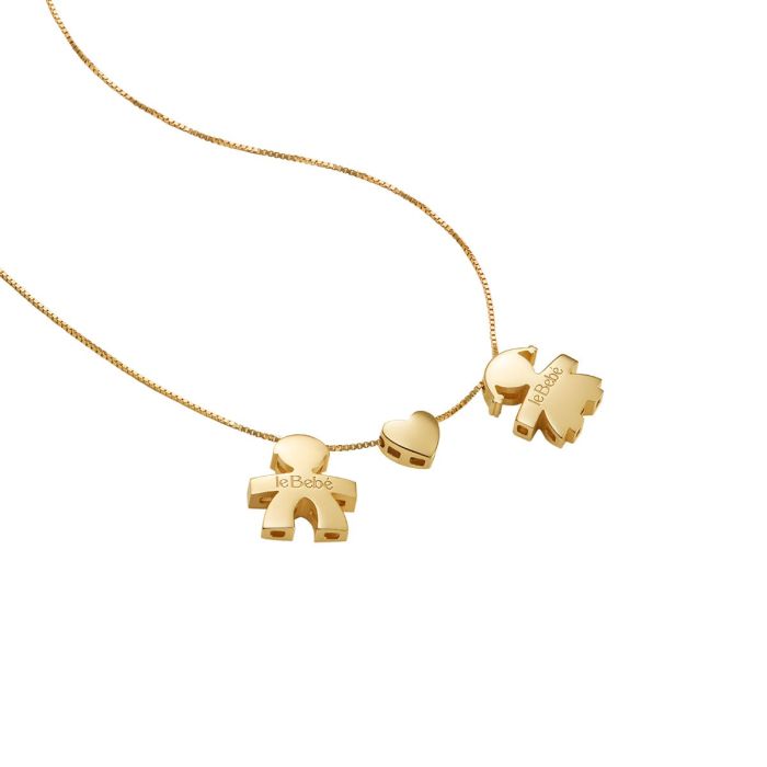 Collana leBebé - I Tesorini con sagoma bimbo, cuore e bimba in oro giallo