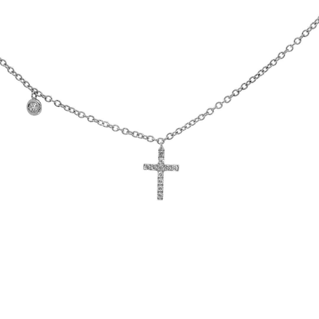 Girocollo Crivelli - Pendente Croce in Oro Bianco con Punto Luce e Diamanti