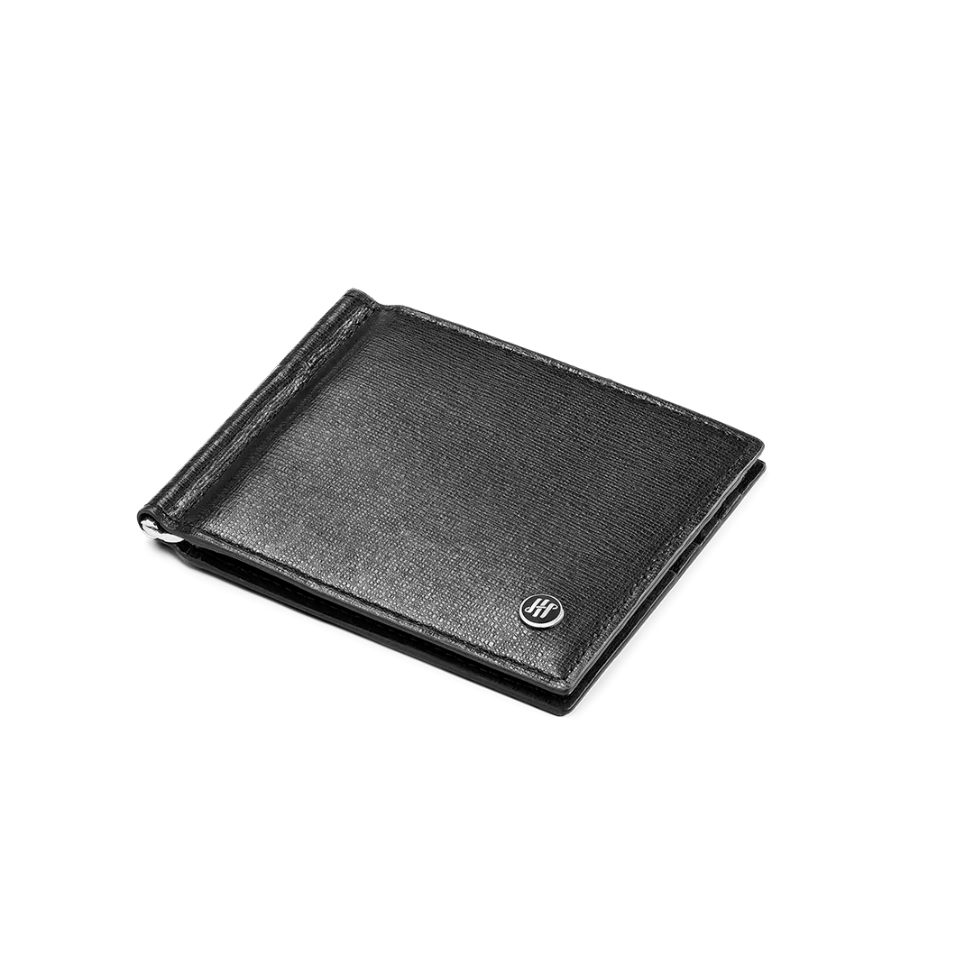 Portacarte Montegrappa - Signet Series con Clip, Pelle Saffiano Nero