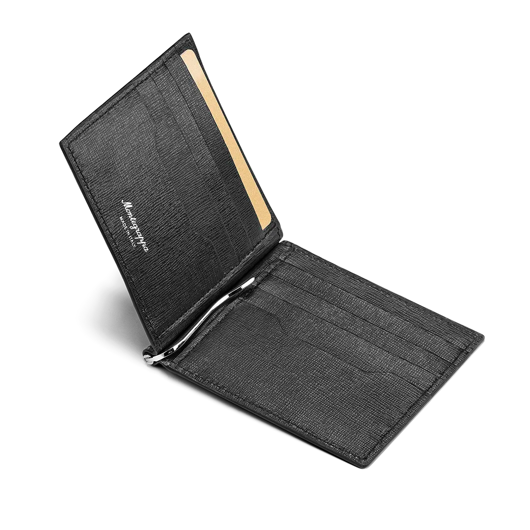 Portacarte Montegrappa - Signet Series con Clip, Pelle Saffiano Nero