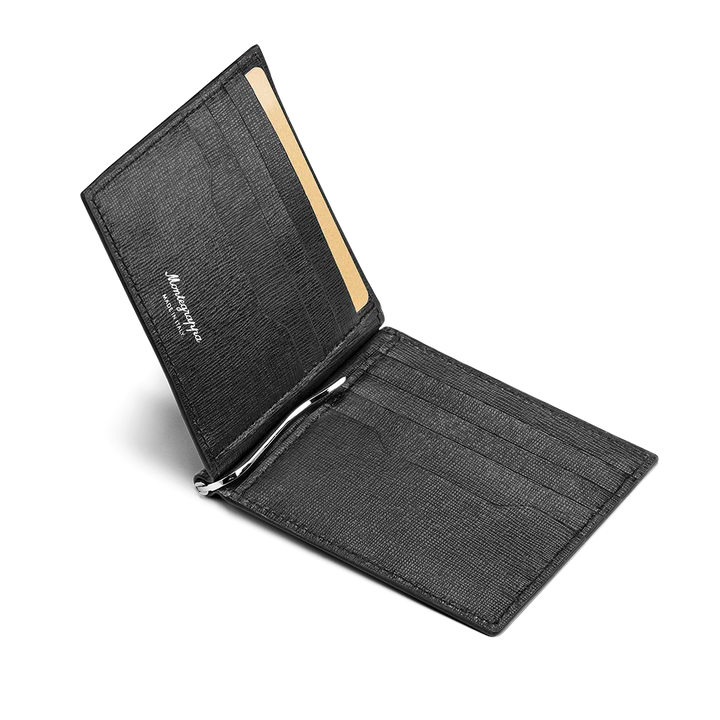 Portacarte Montegrappa - Signet Series con Clip, Pelle Saffiano Nero