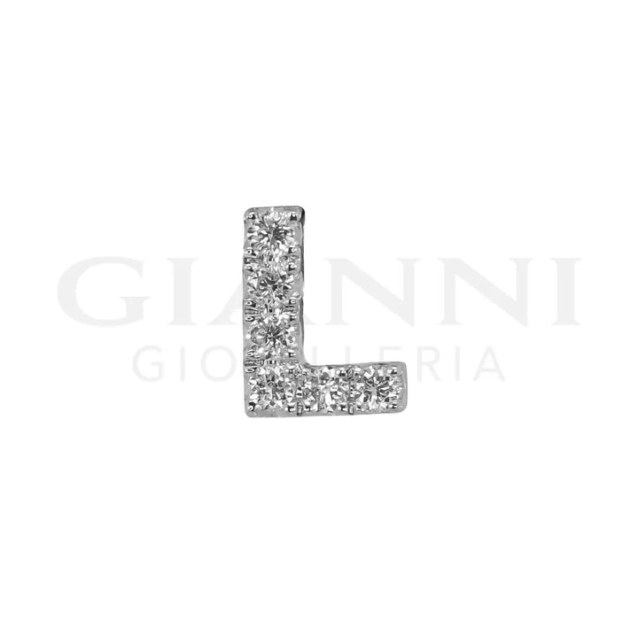 Mono Orecchino Crivelli - Lettera ’L’ in Oro Bianco con Diamanti - Orecchini