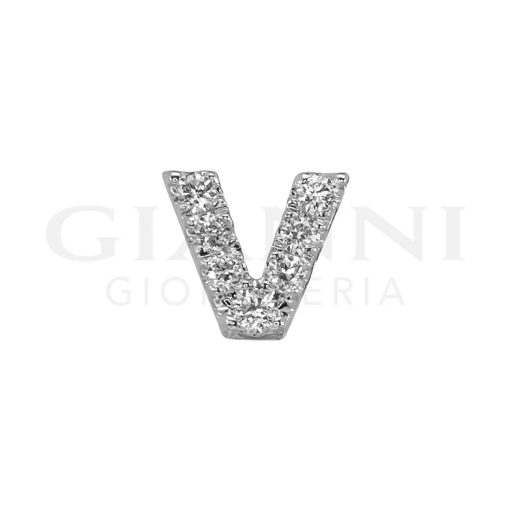 Mono Orecchino Crivelli - Lettera ’V’ in Oro Bianco con Diamanti - Orecchini