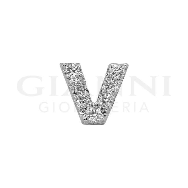Mono Orecchino Crivelli - Lettera ’V’ in Oro Bianco con Diamanti - Orecchini