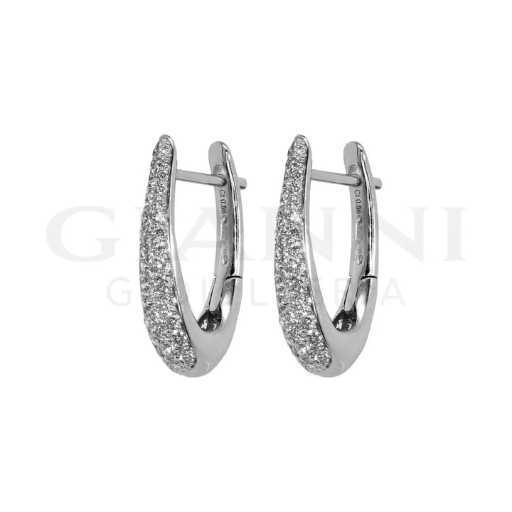 Orecchi Crivelli - Cerchi Ovali in Oro Bianco con Pavè di Diamanti - Orecchini