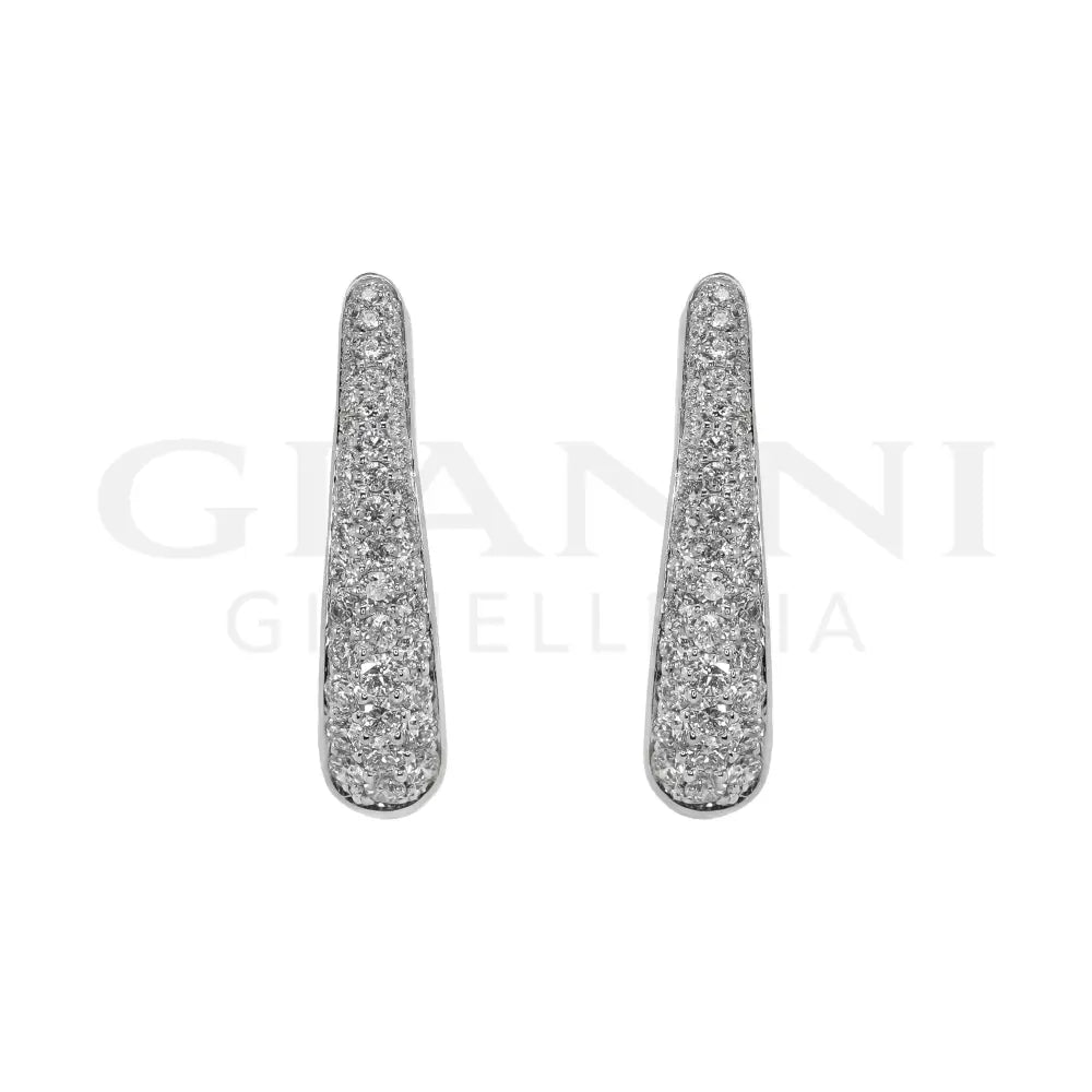 Orecchi Crivelli - Cerchi Ovali in Oro Bianco con Pavè di Diamanti - Orecchini