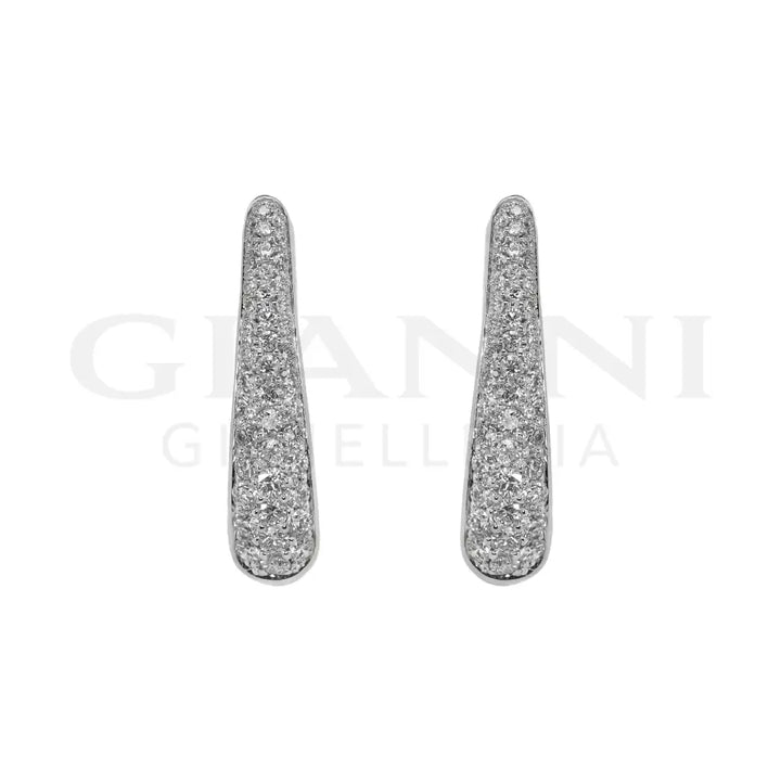Orecchi Crivelli - Cerchi Ovali in Oro Bianco con Pavè di Diamanti - Orecchini