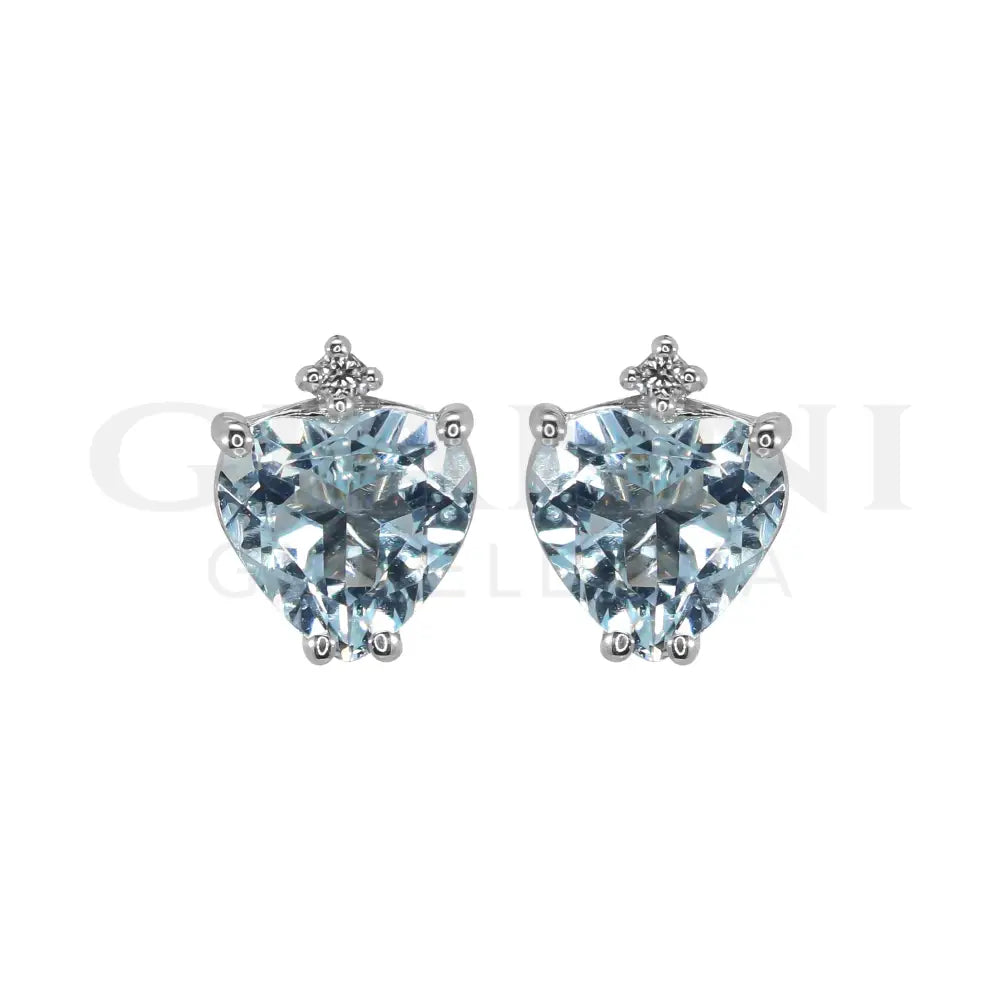 Orecchini Comete - Fantasia Cuore con Acquamarina e Diamanti in Oro Bianco - Orecchini