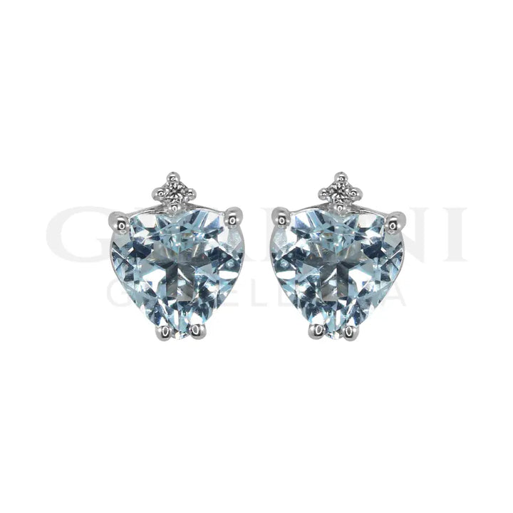Orecchini Comete - Fantasia Cuore con Acquamarina e Diamanti in Oro Bianco - Orecchini