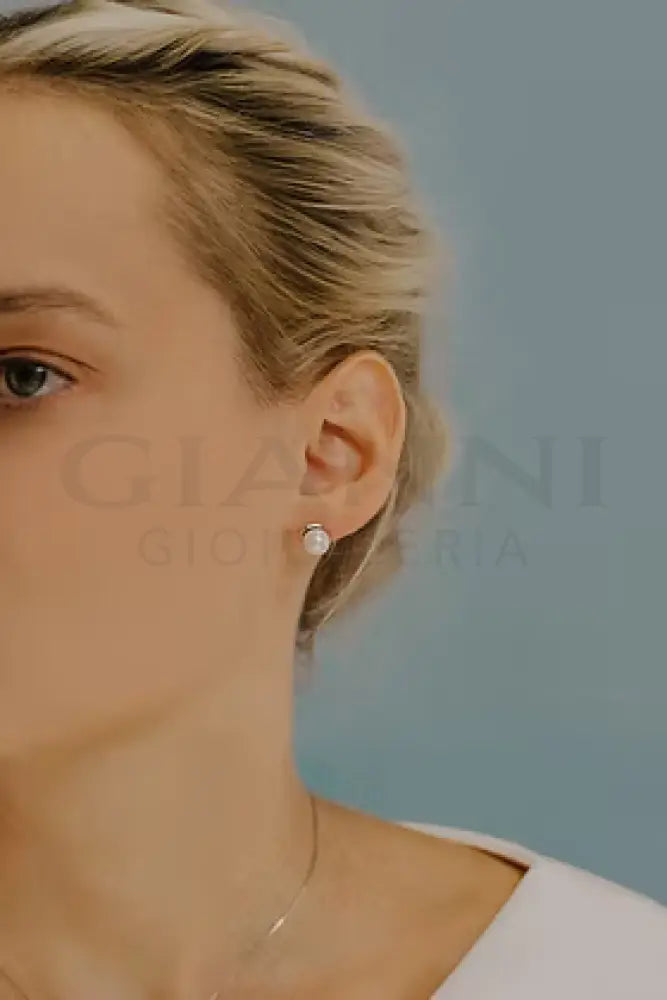 Orecchini Comete - Perle Coltivate di 7,5/8 mm con Oro Bianco e Diamanti - Orecchini