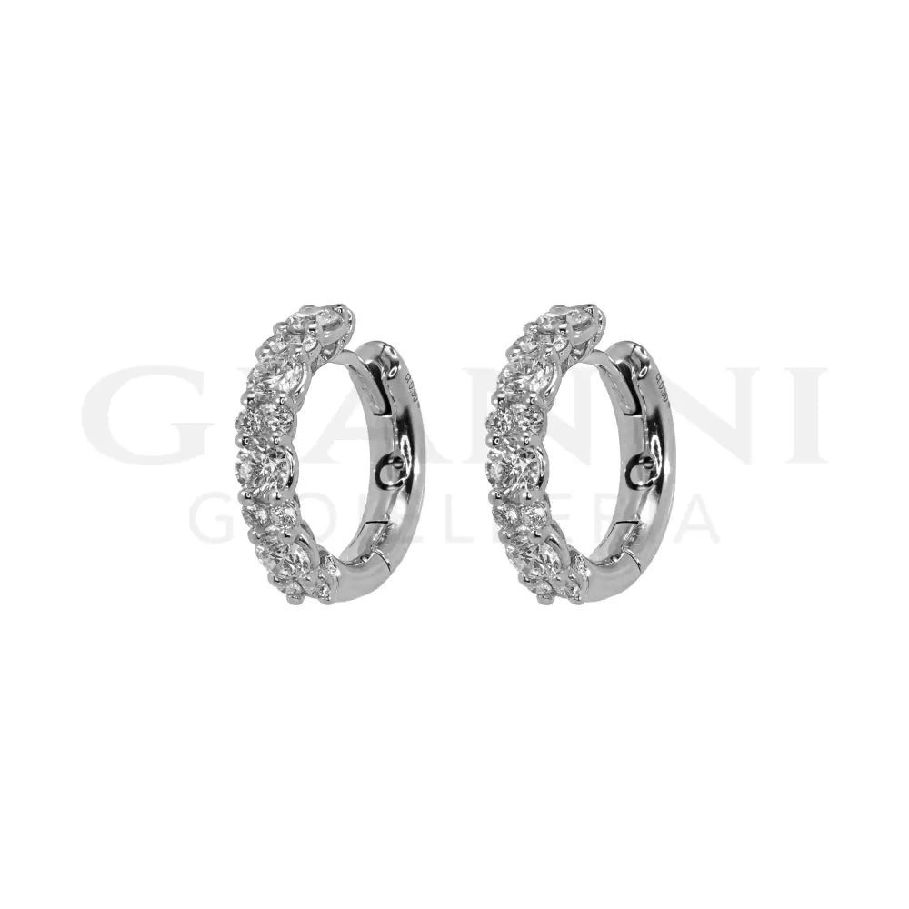 Orecchini Crivelli - Cerchietti con Diamanti alternati in Oro Bianco - Orecchini