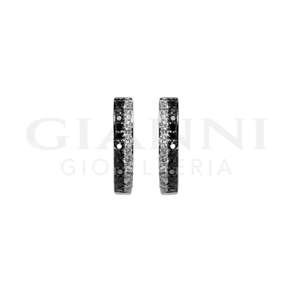 Orecchini Crivelli - Cerchietti con Diamanti Bianchi e Diamanti Neri Oro Bianco Orecchini