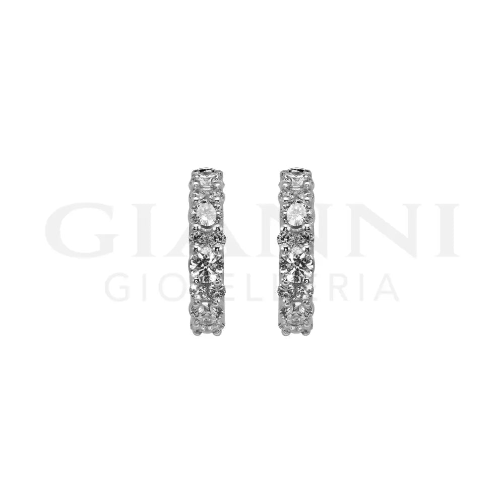Orecchini Crivelli - Cerchietti in Oro Bianco con Diamanti alternati Orecchini