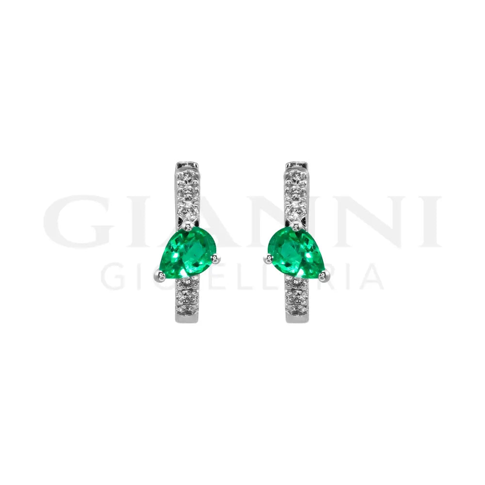 Orecchini Crivelli - Cerchietti in Oro Bianco con Diamanti e Smeraldo Orecchini