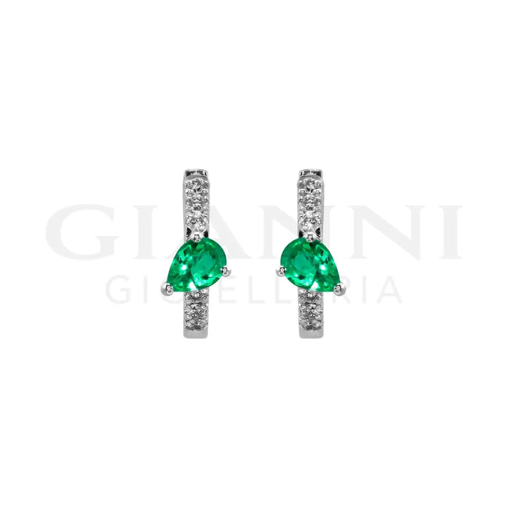 Orecchini Crivelli - Cerchietti in Oro Bianco con Diamanti e Smeraldo Orecchini
