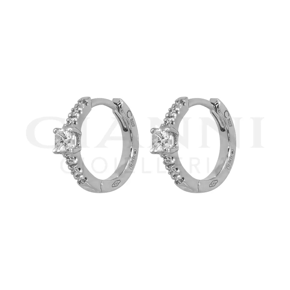 Orecchini Crivelli - Cerchietti in Oro Bianco con Diamanti taglio brillante e Diamanti taglio Princess Orecchini