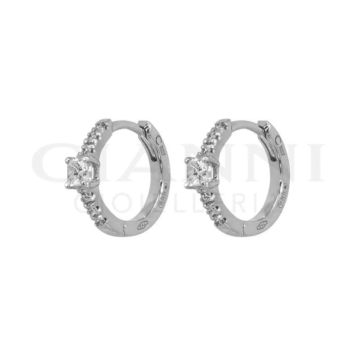Orecchini Crivelli - Cerchietti in Oro Bianco con Diamanti taglio brillante e Diamanti taglio Princess Orecchini