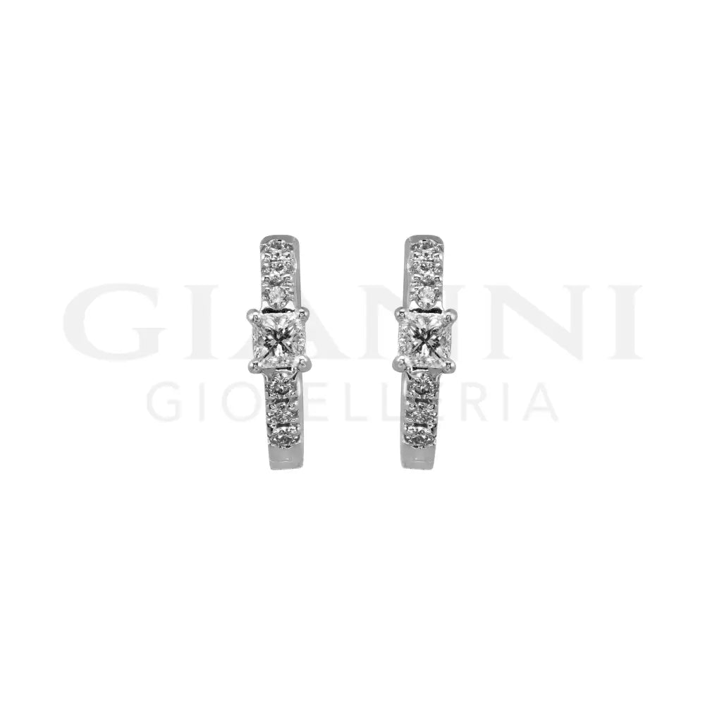 Orecchini Crivelli - Cerchietti in Oro Bianco con Diamanti taglio brillante e Diamanti taglio Princess Orecchini