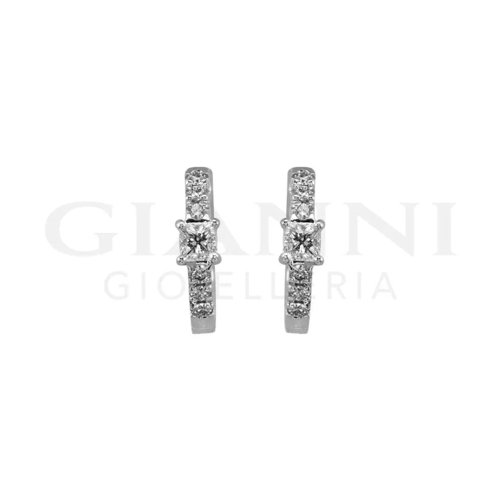 Orecchini Crivelli - Cerchietti in Oro Bianco con Diamanti taglio brillante e Diamanti taglio Princess Orecchini