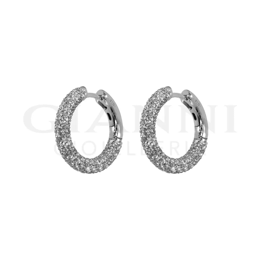 Orecchini Crivelli - Cerchietti in Oro Bianco con Pavè di Diamanti 1,70 ct. - Orecchini