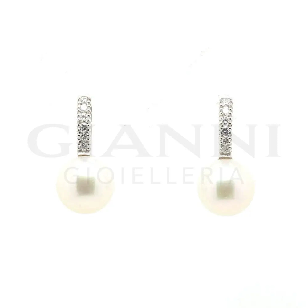 Orecchini Crivelli - Cerchietto in Oro Bianco con Diamanti e Perle Orecchini