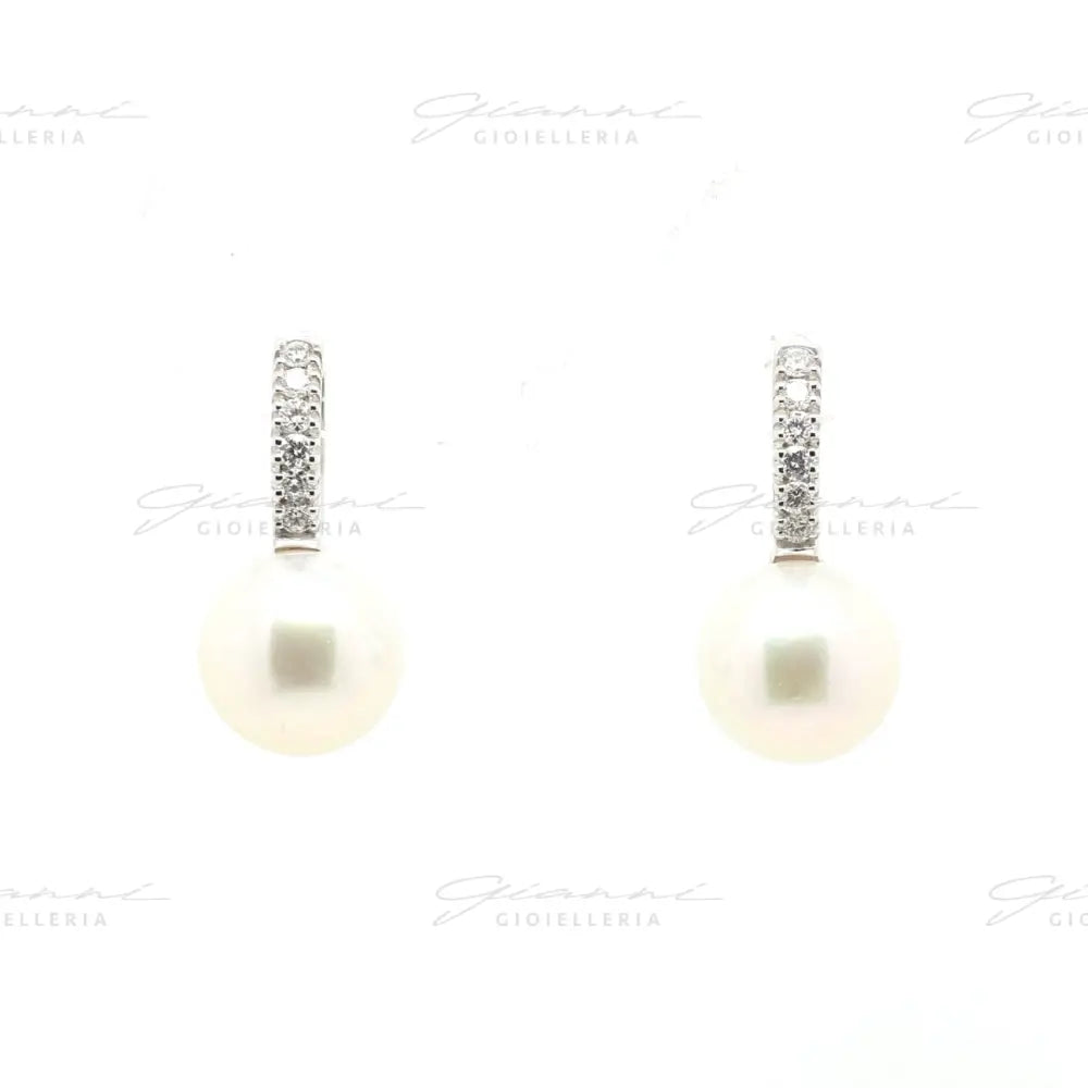 Orecchini Crivelli - Cerchietto in Oro Bianco con Diamanti e Perle Orecchini