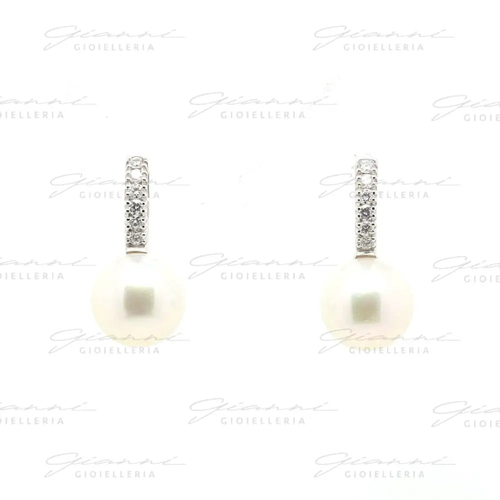 Orecchini Crivelli - Cerchietto in Oro Bianco con Diamanti e Perle Orecchini