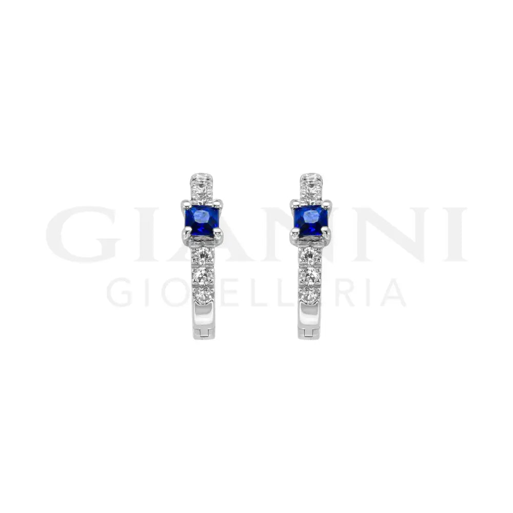 Orecchini Crivelli - Cerchietto in Oro Bianco con Zaffiro taglio Princess e Diamanti Orecchini