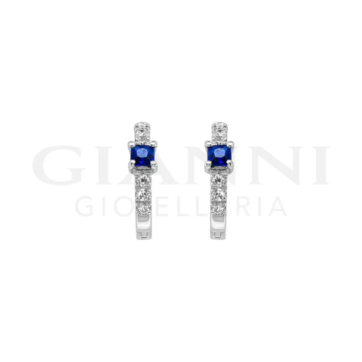 Orecchini Crivelli - Cerchietto in Oro Bianco con Zaffiro taglio Princess e Diamanti Orecchini