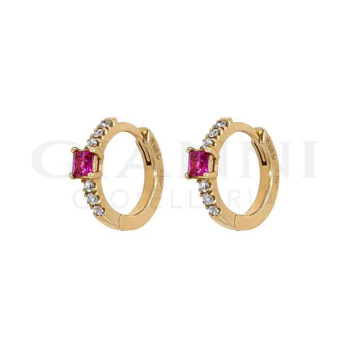 Orecchini Crivelli - Cerchietto in Oro Rosa con Rubino taglio Princess e Diamanti Orecchini