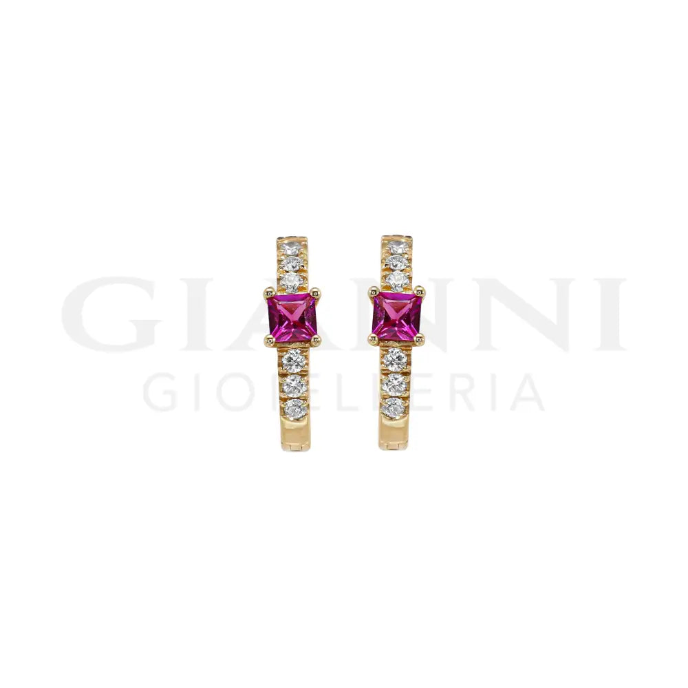Orecchini Crivelli - Cerchietto in Oro Rosa con Rubino taglio Princess e Diamanti Orecchini