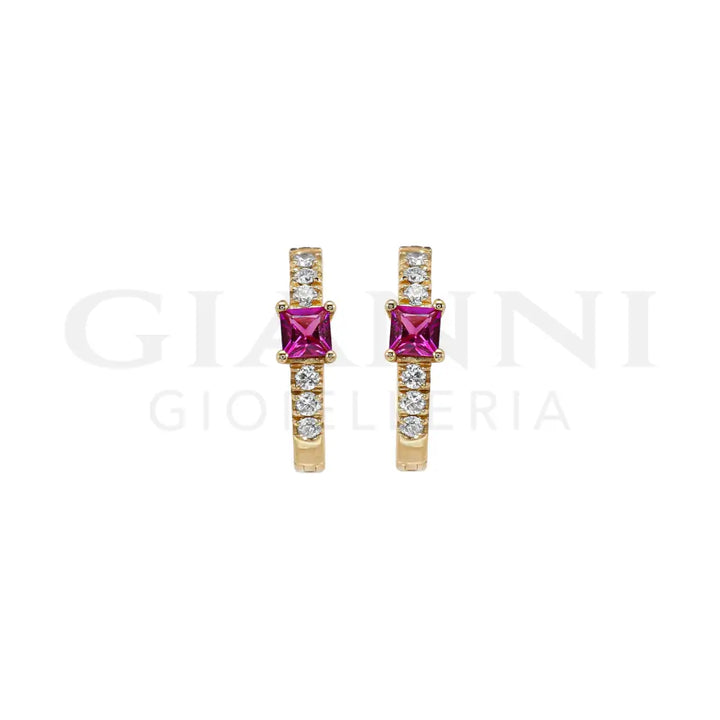 Orecchini Crivelli - Cerchietto in Oro Rosa con Rubino taglio Princess e Diamanti Orecchini