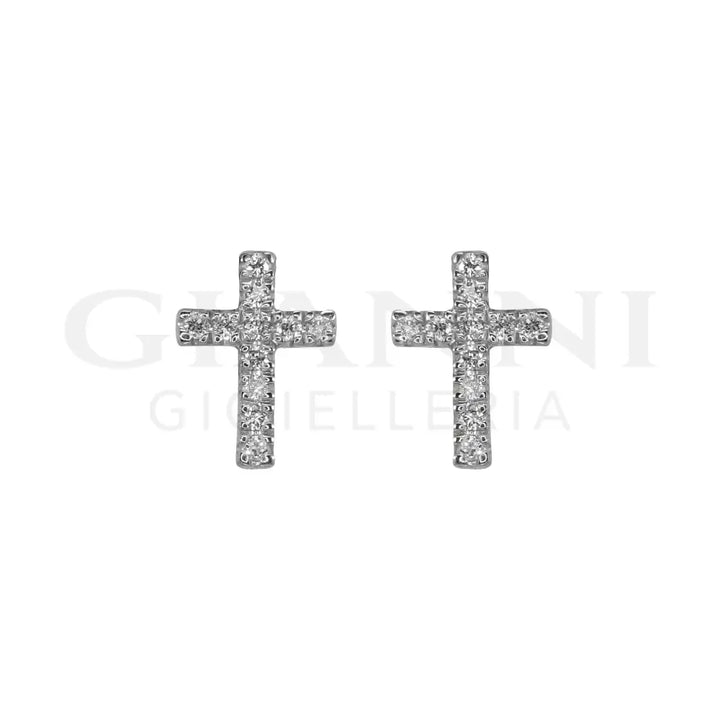 Orecchini Crivelli - Croce in Oro Bianco con Diamanti - Orecchini