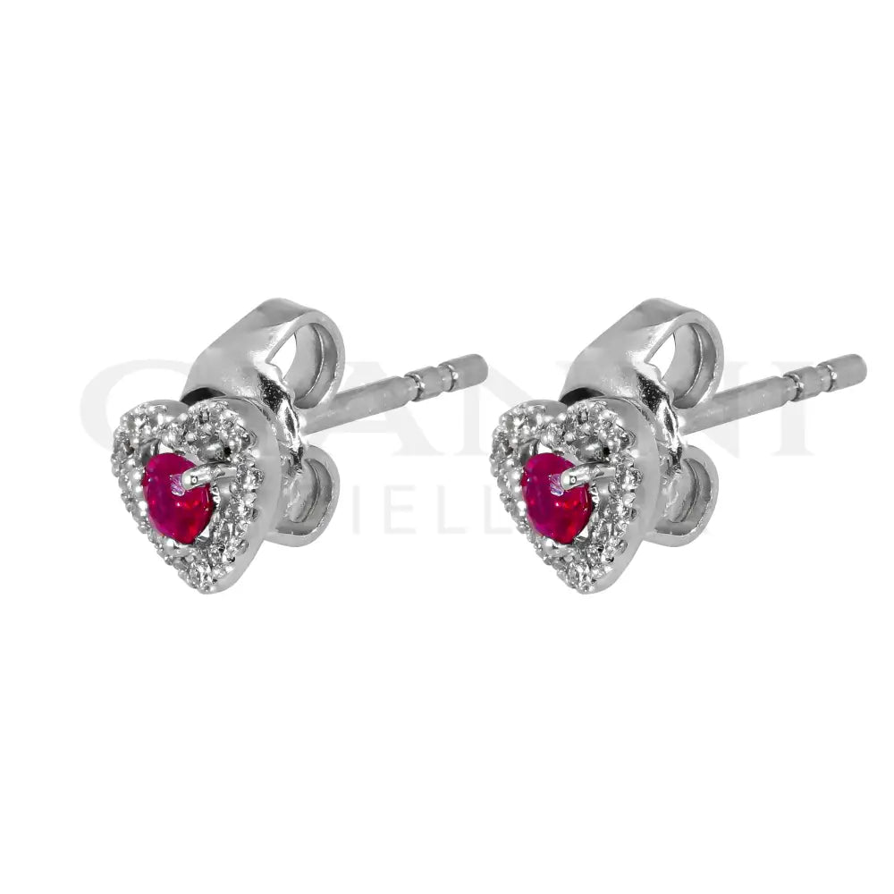 Orecchini Crivelli - Cuori con Rubino in Oro Bianco e Diamanti - Orecchini