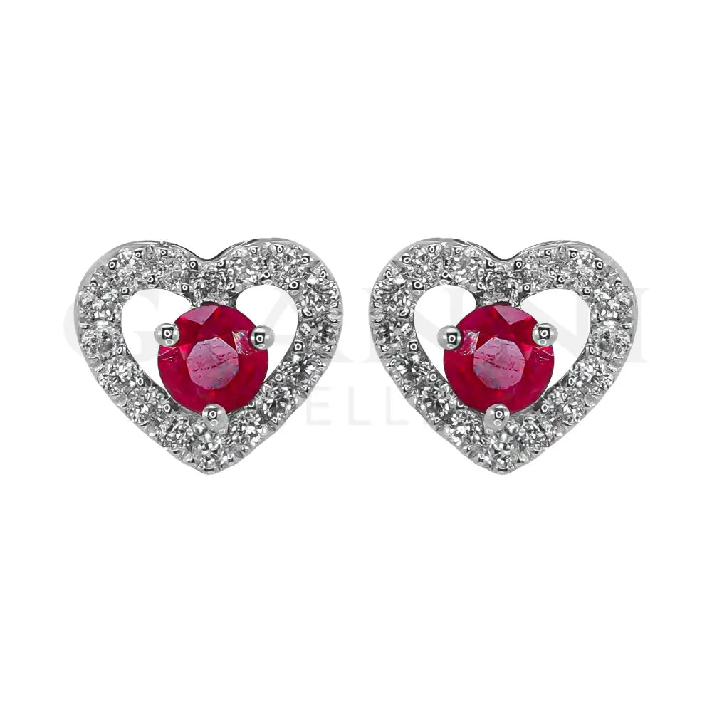 Orecchini Crivelli - Cuori con Rubino in Oro Bianco e Diamanti - Orecchini