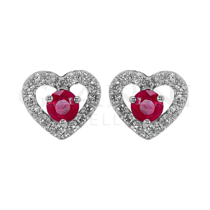 Orecchini Crivelli - Cuori con Rubino in Oro Bianco e Diamanti - Orecchini