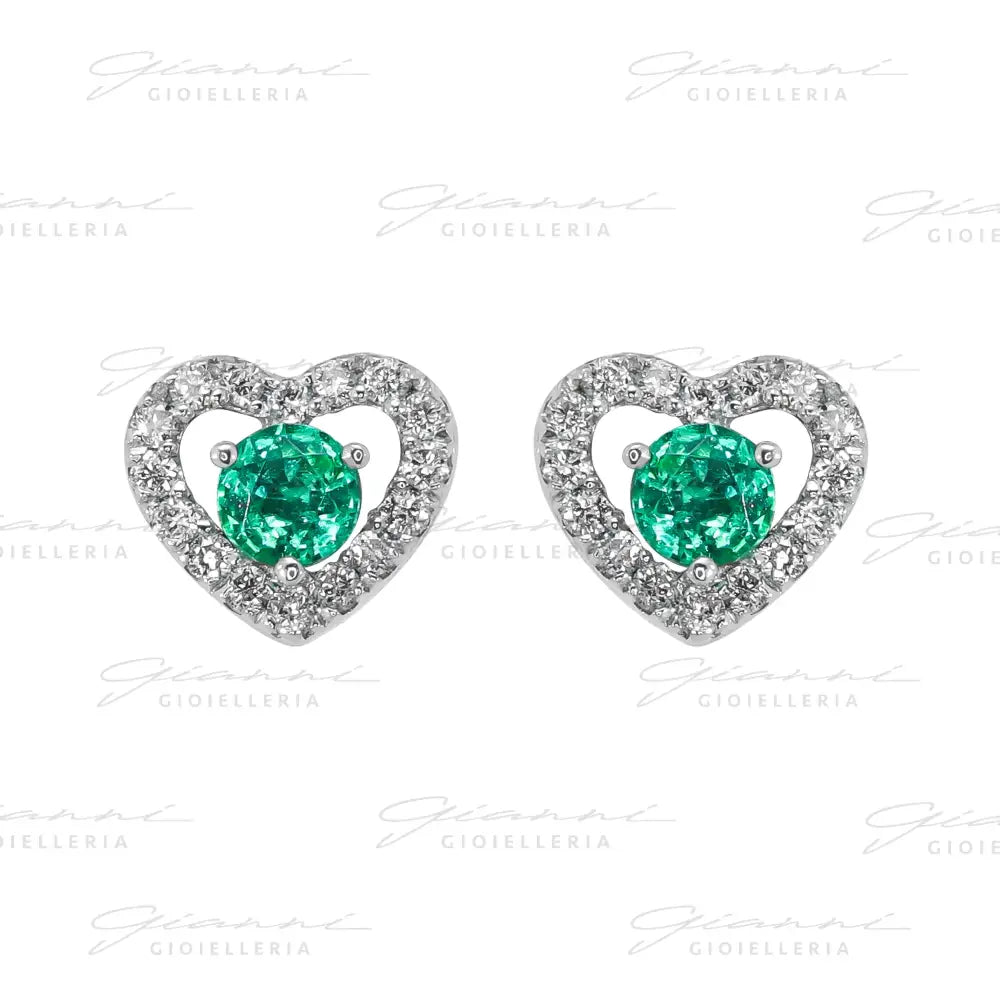 Orecchini Crivelli - Cuori con Smeraldo in Oro Bianco e Diamanti Orecchini