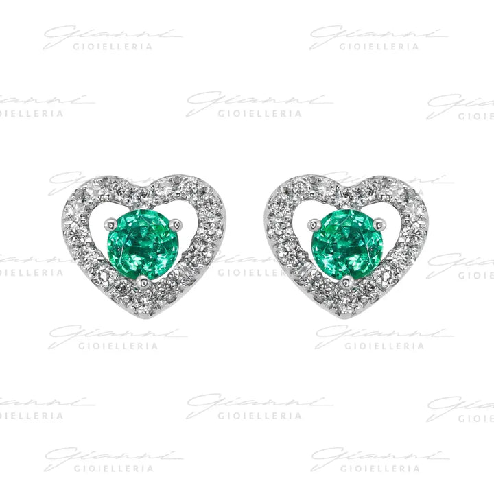 Orecchini Crivelli - Cuori con Smeraldo in Oro Bianco e Diamanti Orecchini