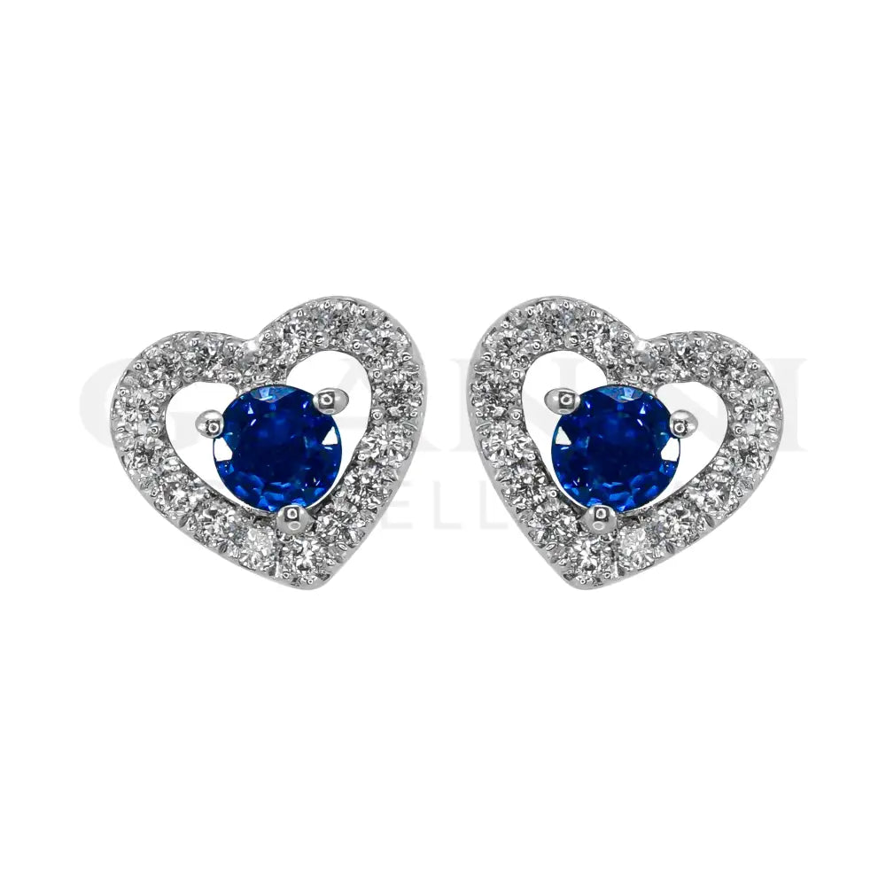 Orecchini Crivelli - Cuori con Zaffiro contornato da Diamanti - Orecchini