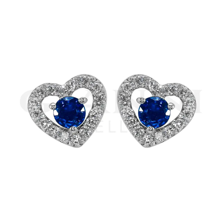 Orecchini Crivelli - Cuori con Zaffiro contornato da Diamanti - Orecchini