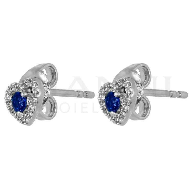 Orecchini Crivelli - Cuori con Zaffiro contornato da Diamanti - Orecchini