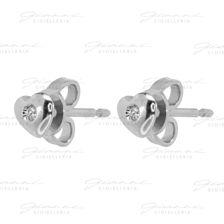 Orecchini Crivelli - Cuori in Oro Bianco con Diamante Incastonato Orecchini