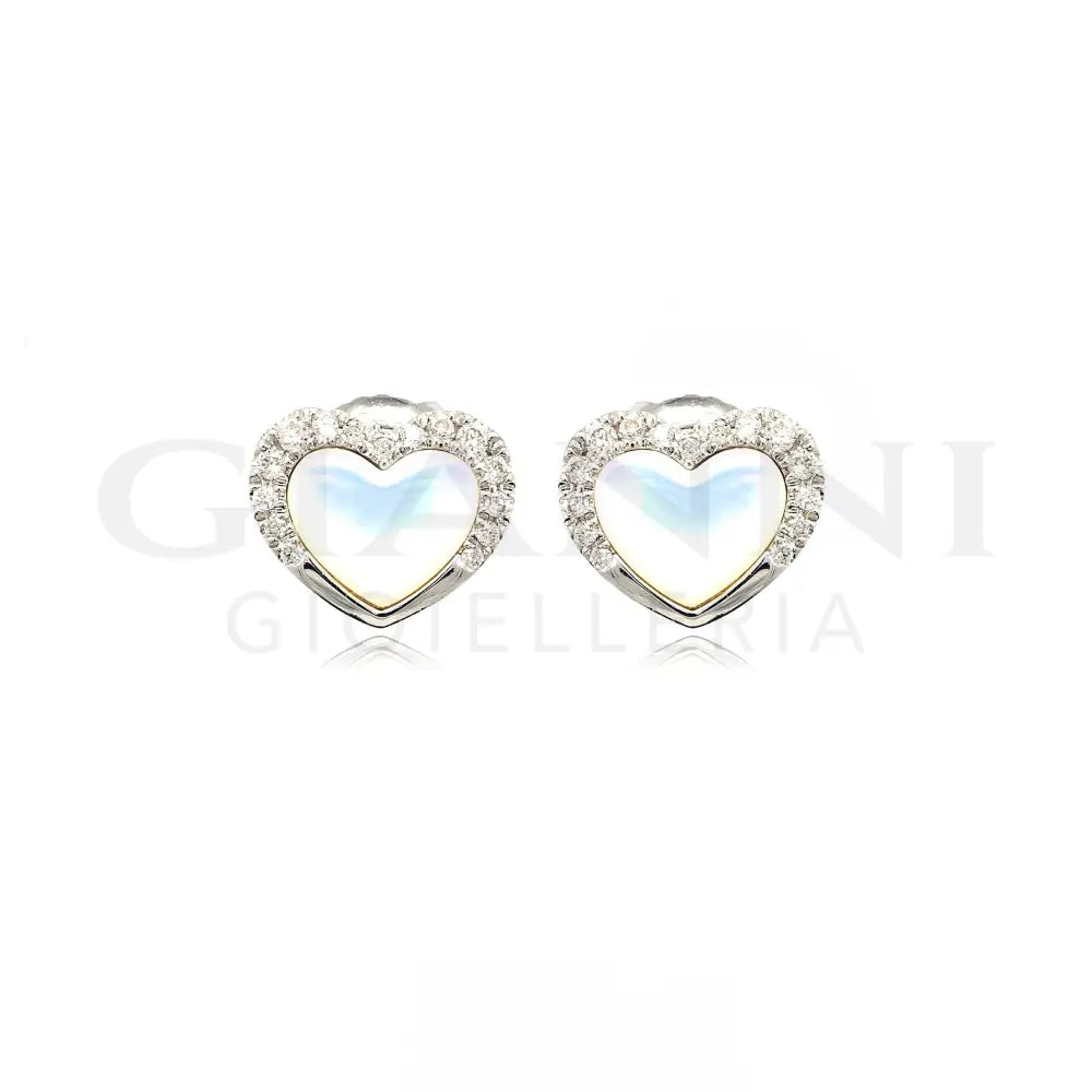 Orecchini Crivelli - Cuori in Oro Bianco con Madreperla contornati di Diamanti Orecchini