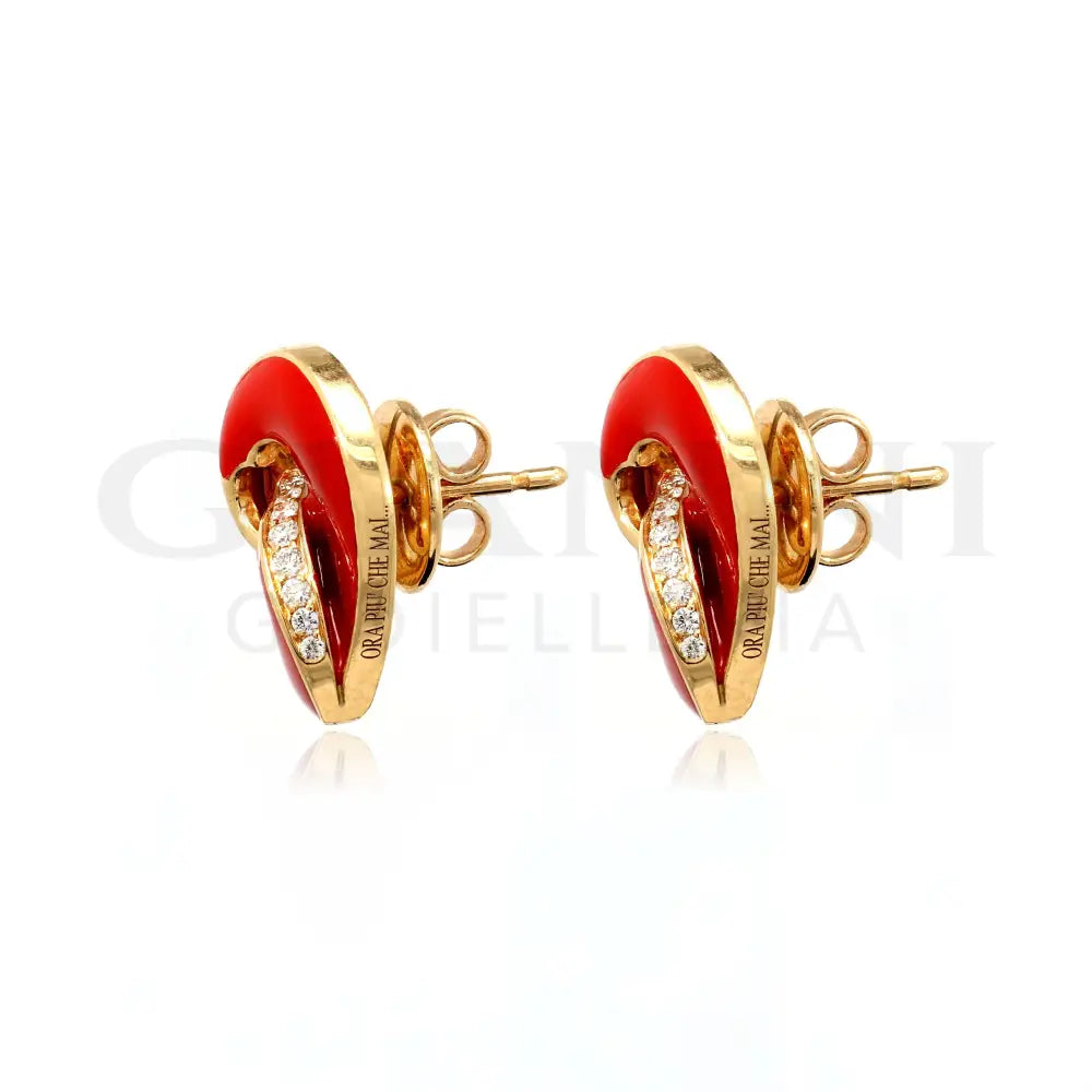 Orecchini Crivelli - Cuori in Oro Rosa Smaltati con Diamanti Orecchini
