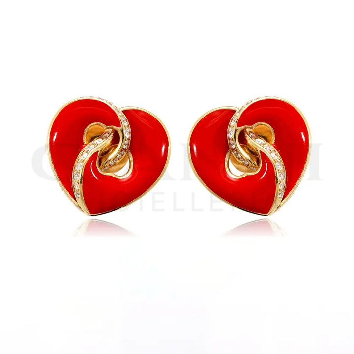 Orecchini Crivelli - Cuori in Oro Rosa Smaltati con Diamanti Orecchini